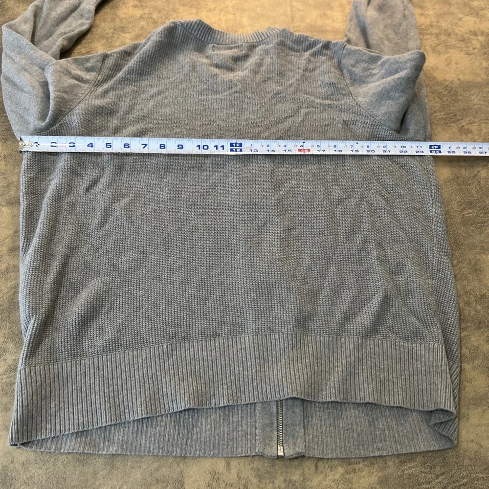 Lands End x Peoples Bank Sweater Women's 1X Gray Full Zip Waffle‎ Knit Cardigan